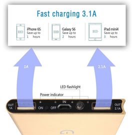Aluminum 10000mAh Dual USB Mobile Power Bank for all small phoneswith custom logo